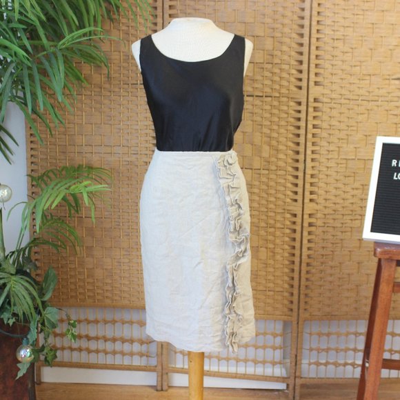 Vintage Dresses & Skirts - Vintage Ecru Linen Ruffle Skirt Sz M